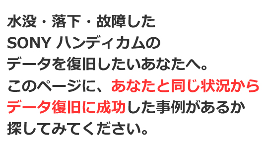 SONYハンディカム 故障、落下、水没 電源が入らない 液晶画面が映らない エラー表示される データ復旧